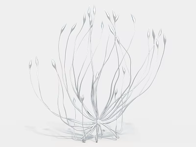 Silver Art Installation With Slender Metal Strips And Plant Stem Like Natural Form 3d model