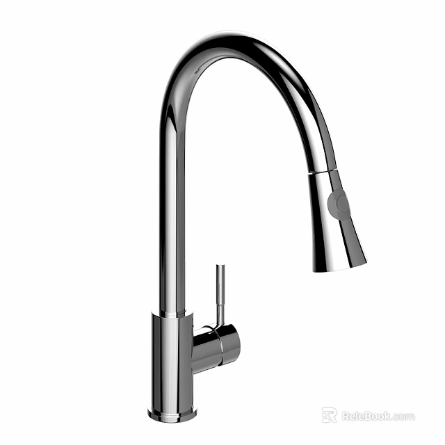 Modern Stainless Steel Kitchen Faucet With Sleek Curved Spout And Single Handle 3d model 
