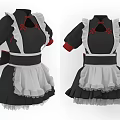 Elegant Maid Costume Black Dress With White Apron Red Accents Ruffled Skirt