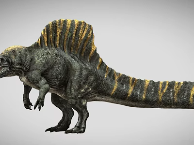 Spinosaurus Dinosaur With Spiked Sail And Yellow Black Stripes 3D Rendering 3d model