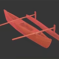 Yellow Wooden Boat With Wooden Oars On Black Background And Reflection