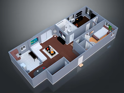 Adorable Pet Cat Living In Modern Apartment With Living Room Kitchen And Bedroom 3d model