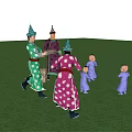 Group of People in Traditional Costumes Playing on Green Grassland with Children