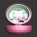 Open Pink Cartoon Scene Box Featuring Mini Dressing Table And Bed Furniture