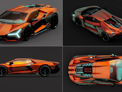 Futuristic Orange Supercar With Sleek Aerodynamic Design And Multiple Angles 3d model