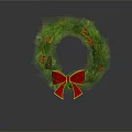 Festive Christmas Wreath Decoration With Green Foliage Red Berries And Red Bow Accent