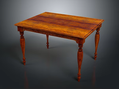 Classic Solid Wood Dining Table With Carved Legs And Wooden Tabletop 3d model