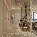 Serene SPA Sauna Retreat With Wooden Ceiling Natural Light And Comfortable Seating