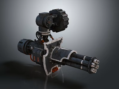 Futuristic Mechanical Weapon With Multiple Barrels Gear Details And Industrial Design 3d model