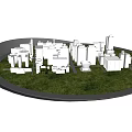 Commercial Display Equipment Featuring City Models White Buildings and Green Grass on Black Tray