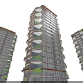 Modern High Rise Residential Buildings With Glass Facades Balconies And Green Plants