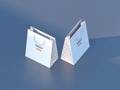 Stylish Daily Life Shopping Bags With Luxury Logo Orange Label And Geometric Pattern Design 3d model