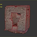 Ruined Cubic Architectural Structure With Weathered Brick Surface And Broken Openings