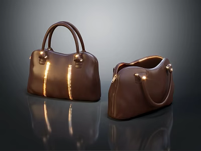 Brown Leather Handbag Design With Gold Accents One Closed One Open 3d model