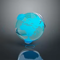 3D Rendered Transparent Blue Globe With Surrounding Halos And Reflective Base