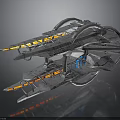 Futuristic Cosmic Spaceship Design With Metallic Structure And Glowing Engines