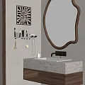 Modern Bathroom Sink with Concrete Countertop Wooden Frame Mirror and Decorative Wall Art