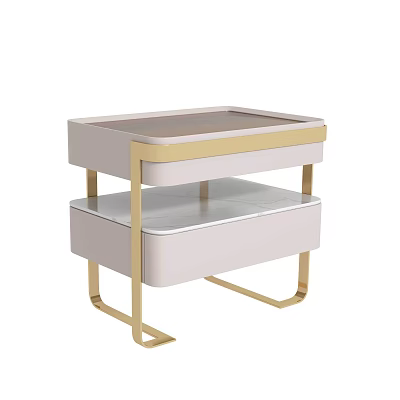 Elegant Modern Vanity Table With Two Tier Design Gold Frame And Pink Drawer 3d model
