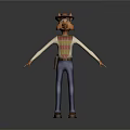 3D Cartoon Fox Game Character With Brown Hat Patterned Vest Blue Jeans And Boots