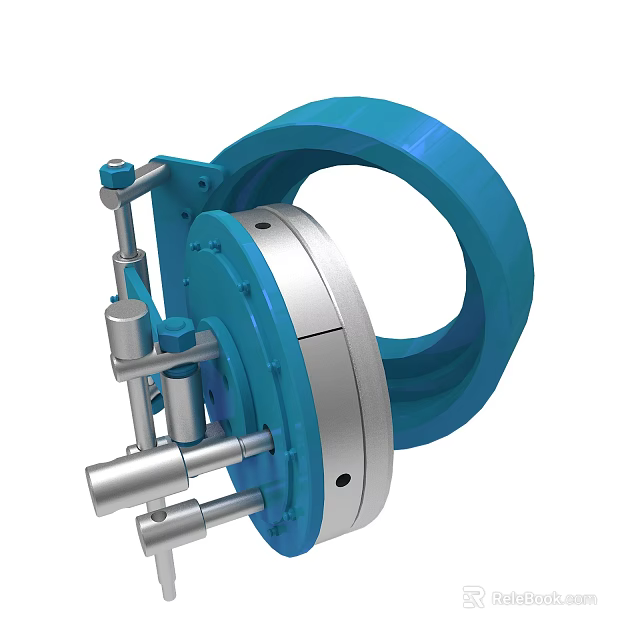 Industrial Blue Mechanical Equipment With Circular Ring Metal Components And Connecting Rods 3d model 