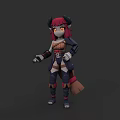 3D Fantasy Demon Girl Character With Red Hair Horns Mechanical Armor And Tail