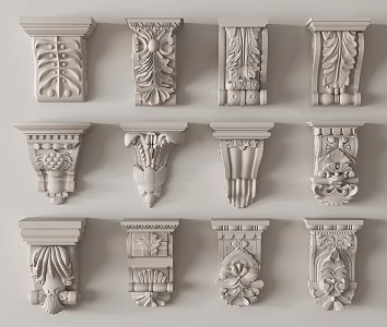 French carved stigma plaster components 3d model