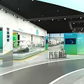Modern Exhibition Hall Interior With Green Dome Structure And Tech Display Elements