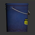 Industrial Blue Plastic Bucket With Secure Blue Lid White Handle And Yellow Caution Label