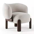 Light Beige Velvet Armchair With Rounded Armrests And Dark Wooden Cylindrical Legs