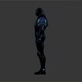 Detailed 3D Model of Armored Character With Blue Metallic Armor and Black Warrior Gear