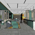 Modern Hotel Lobby Interior With Geometric Wall Design And Seating Areas 3d model