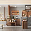 Modern Dessert Shop Interior With Display Cases And Wooden Furniture