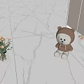 White Marble Tile Floor with Vase of Flowers and Bear Doll in Modern Interior