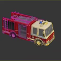 Red and White Fire Truck With Ladder Blue Emergency Lights Doors and Wheels