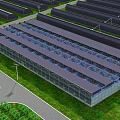 Aerial View Planning of Agricultural Area With Organized Farmland Greenhouses Water Pond and Paths