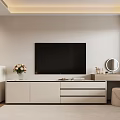 Modern Light Colored TV Stand With Drawers And TV In Living Room Interior