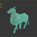 Ancient Ox Sculpture Featuring Painted Harness Saddle And Decorative Straps