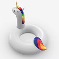 Unicorn Design Inflatable Swim Ring With Rainbow Mane Tail For Water Sports Equipment