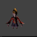Game and Movie Character with Spiky Blonde Hair Purple Eyes Red Shirt and Purple Pants