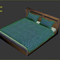 Wooden Bed Furniture With Blue Polka Dot Bedspread And Matching Blue Pillows