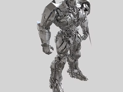 Silver Sci Fi Warrior Robot With Complex Metallic Structure And Detailed Design 3d model