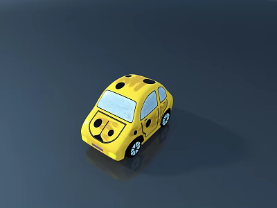 Yellow Cartoon Car Model with Black Dots Decoration White Windows and Black Wheels 3d model