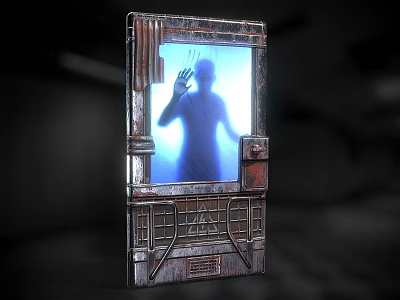 Retro Industrial Device Interface With Metallic Frame Blue Screen And Human Silhouette Hand Reaching 3d model