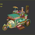 Colorful Decorative Model Cart With Umbrella Flag Red Wheels And Detailed Design
