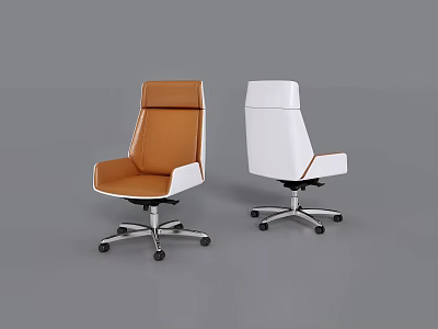 Modern Office Chairs With Orange And White Stylish Design And Swivel Wheels 3d model