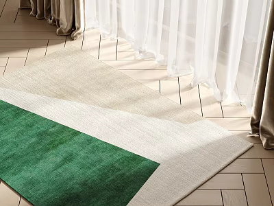 Square Rug With Green Beige Design On Tile Floor Near Curtains 3d model