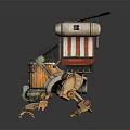 Mechanical Mobile Vendor Structure With Crab Like Legs And Red Canopy 3d model