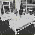 Modern Hospital Ward Interior With Medical Bed IV Stand Sofa And Wooden Wall Panels