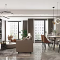 Modern Living And Dining Room Interior With Sofa Coffee Table Chandelier Green Plant And Rug