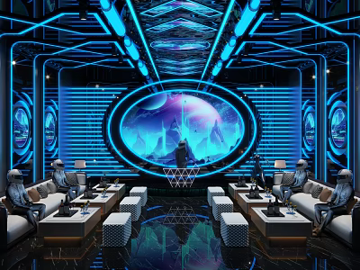 Modern KTV Interior Design With Neon Lights Large Screen And Comfortable Seating 3d model